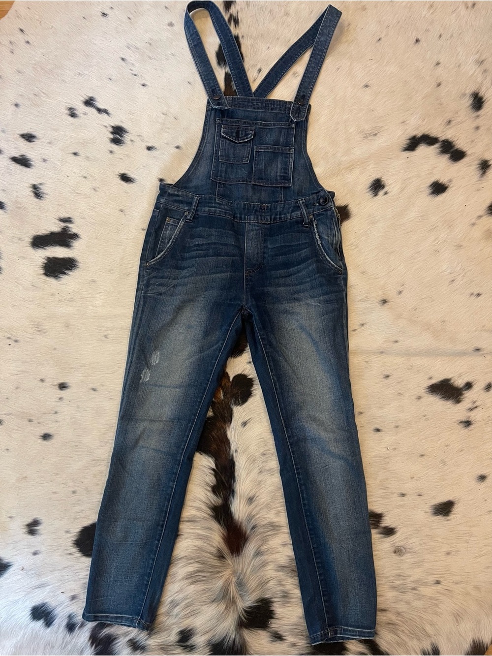 Free People Indigo Medium/Dark wash Overalls size 25